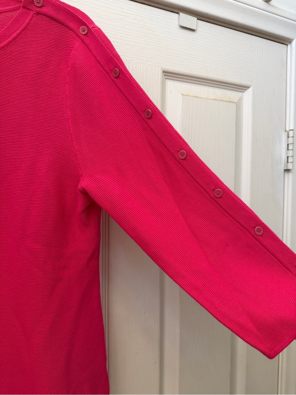Talbots Bright Pink Ribbed Shoulder-Button Knit Top - Picture 2 of 4